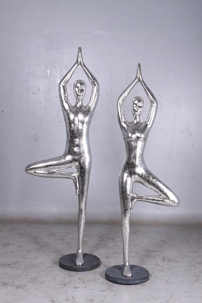 Silver Yoga Female Statue