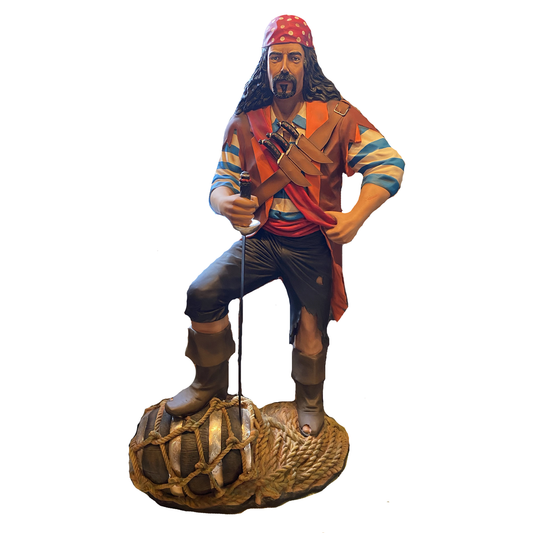 Pirate on Wine Barrel Life Size Statue