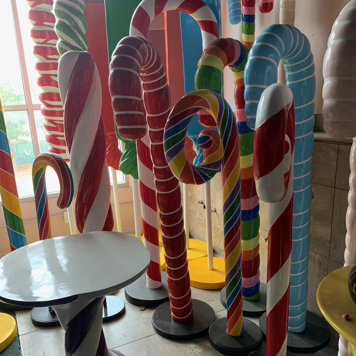 Large Red Cushion Candy Cane Statue