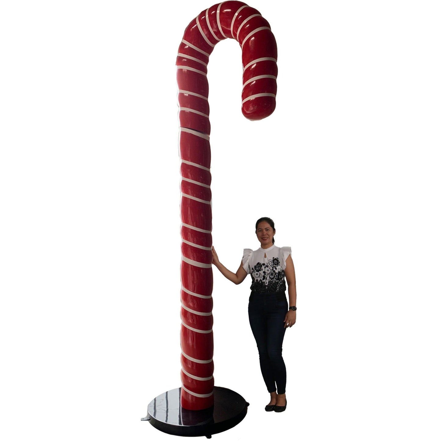 Jumbo Red Cushion Candy Cane Statue - LM Treasures Prop Rentals 