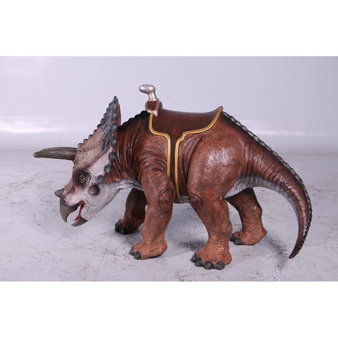 Small Brown Triceratops Dinosaur With Saddle Statue - LM Treasures Prop Rentals 