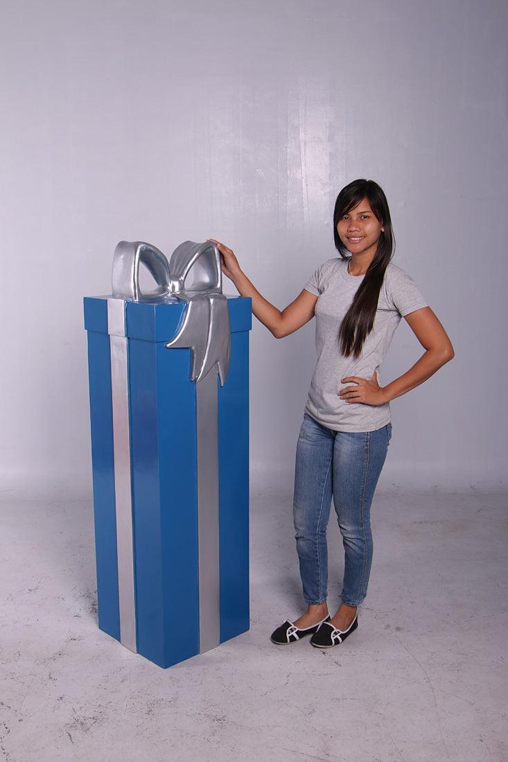 Blue Present With Ribbon Statue - LM Treasures Prop Rentals 