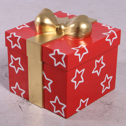 Small Red Present With Stars Statue