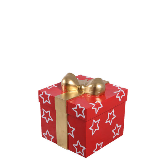 Small Red Present With Stars Statue
