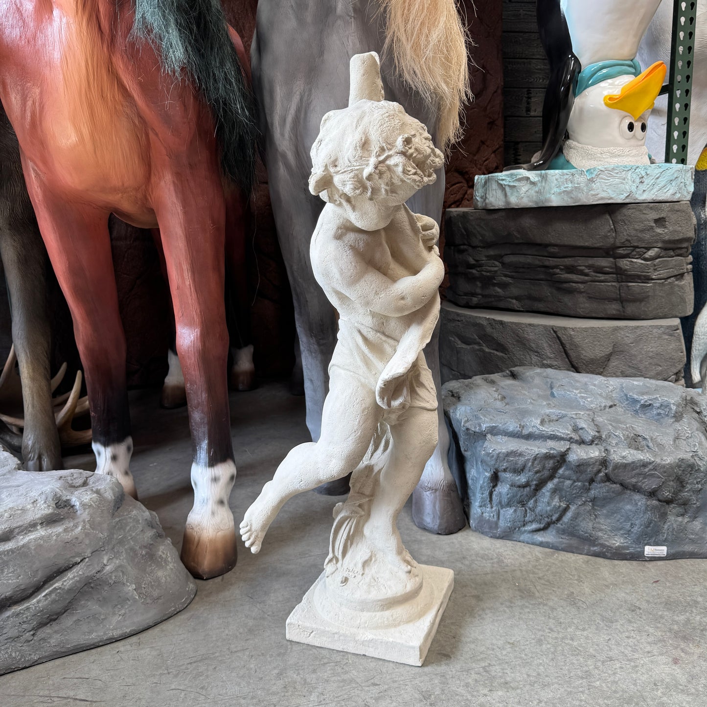 Cupid With Fish Stone Statue