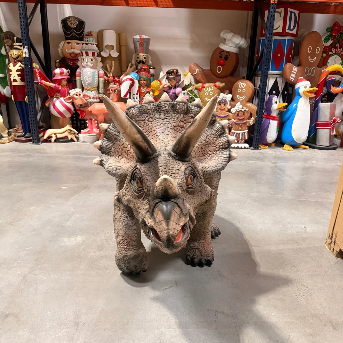 Large Gray Walking Triceratops Dinosaur Statue A0073-1594-A