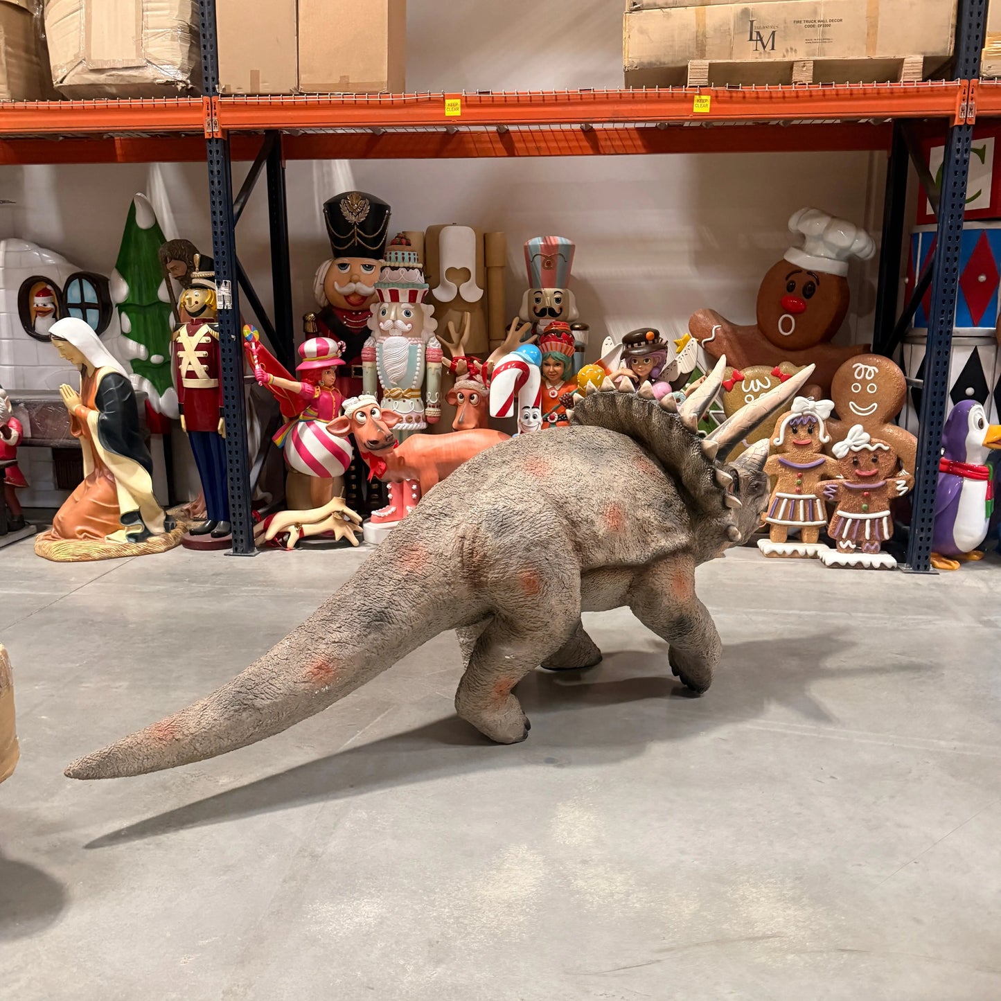 Large Gray Walking Triceratops Dinosaur Statue A0073-1594-A