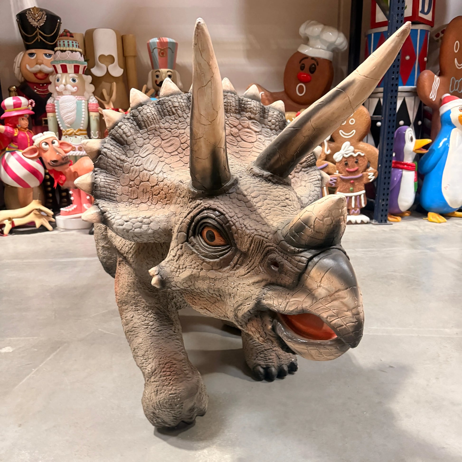 Large Gray Walking Triceratops Dinosaur Statue A0073-1594-A