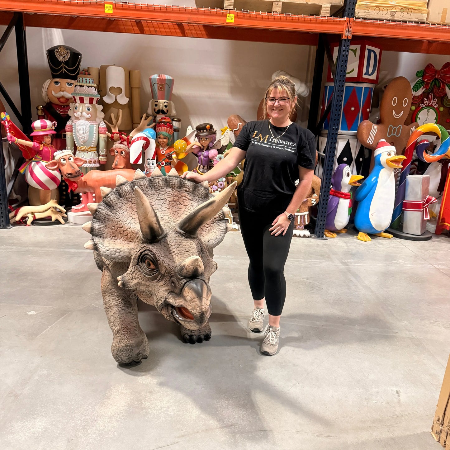 Large Gray Walking Triceratops Dinosaur Statue A0073-1594-A