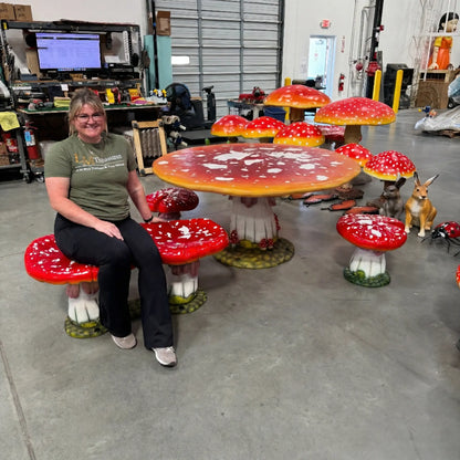 Large Red Double Mushroom Bench Statue R0260L-160012-H