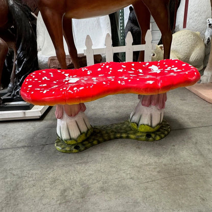 Large Red Double Mushroom Bench Statue