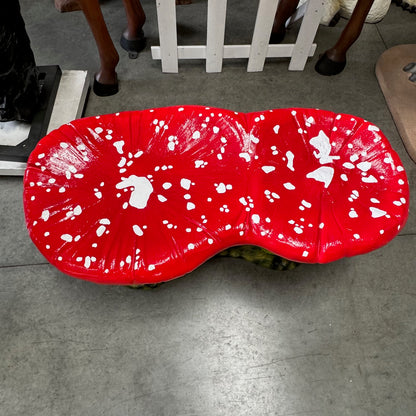 Large Red Double Mushroom Bench Statue