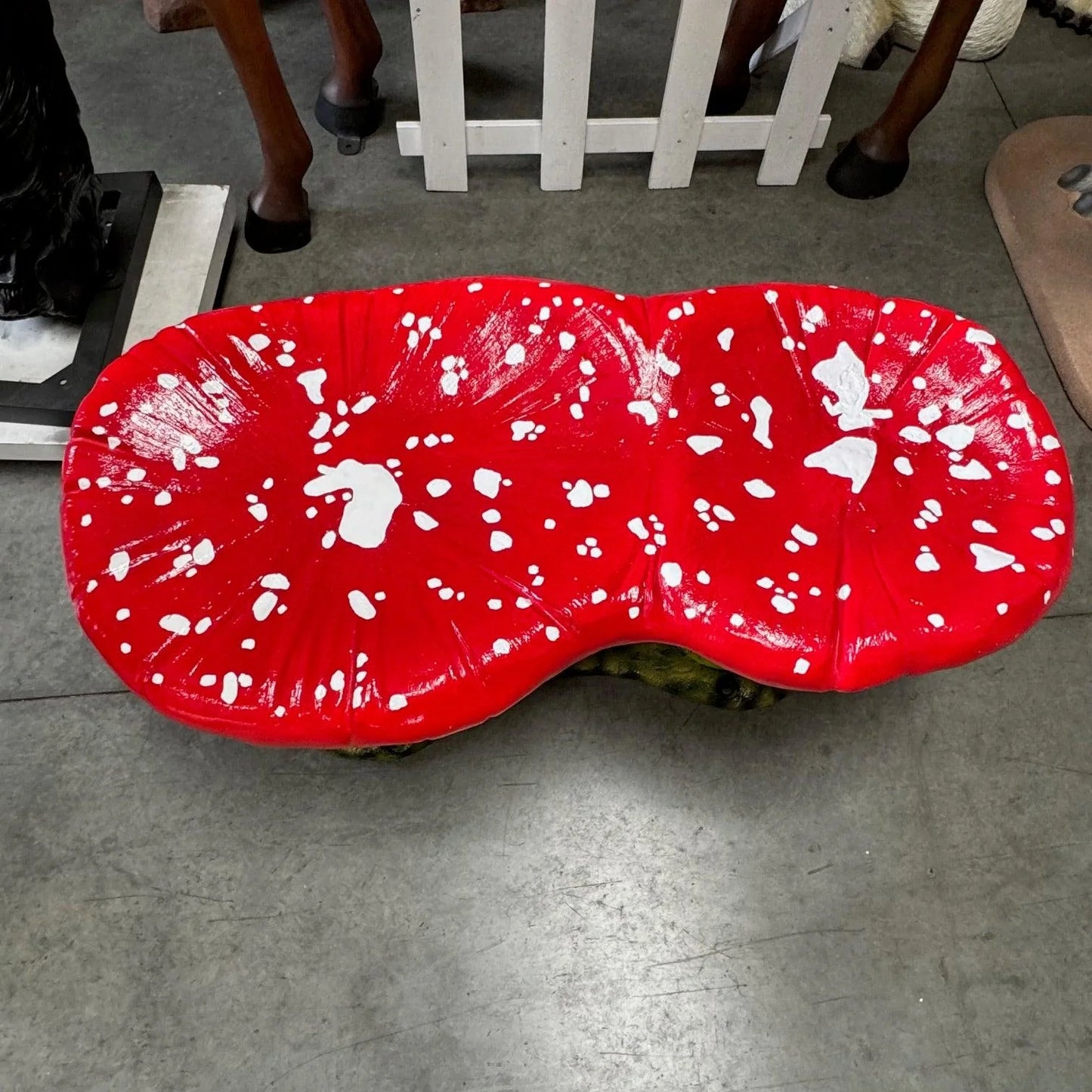 Large Red Double Mushroom Bench Statue