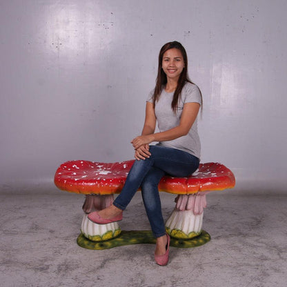 Large Red Double Mushroom Bench Statue