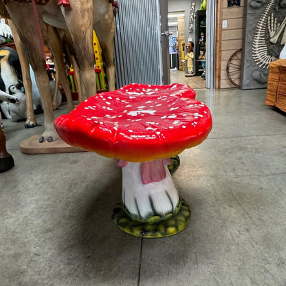 Large Red Double Mushroom Bench Statue