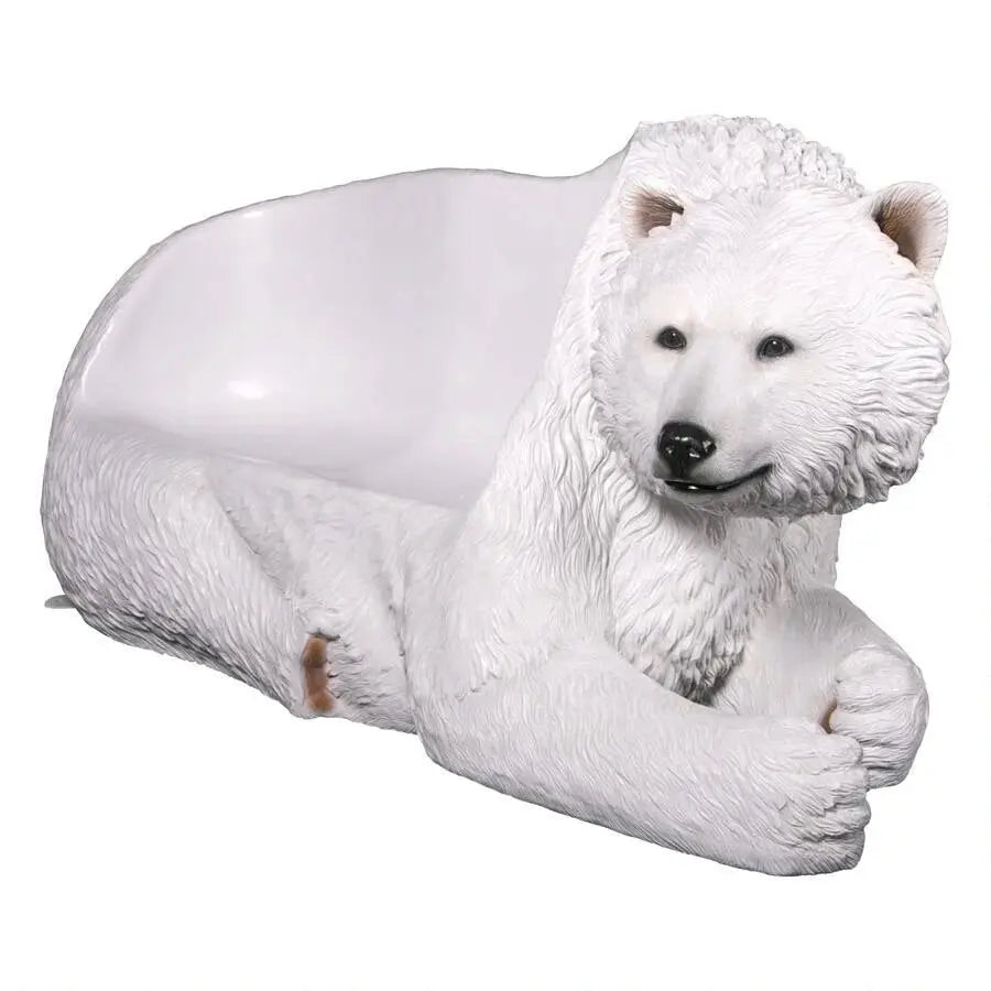 Laying Polar Bear Bench Statue A0891G-160017-H