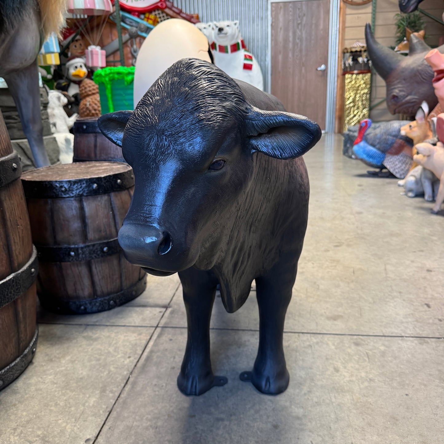Black Young Angus Bull Looking Right Statue