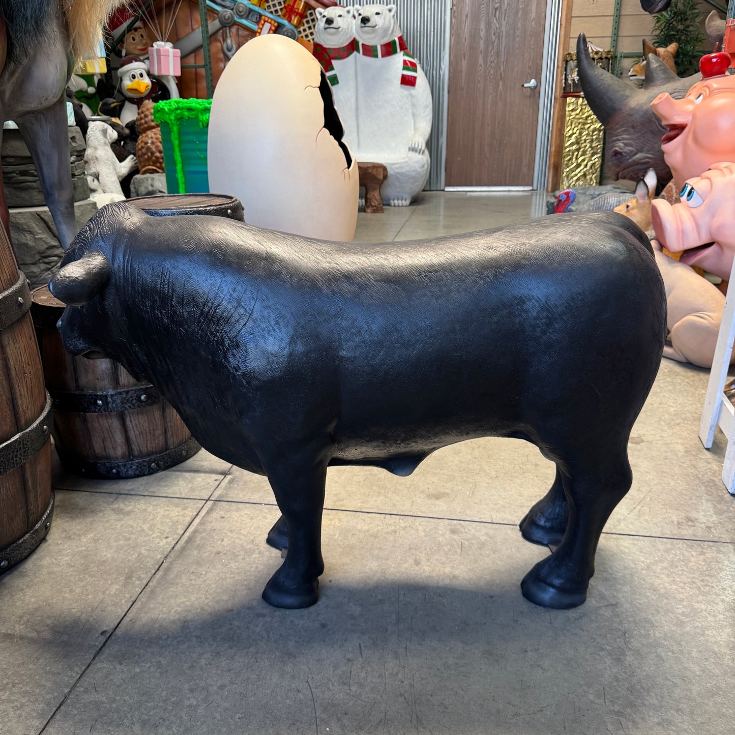 Black Young Angus Bull Looking Right Statue
