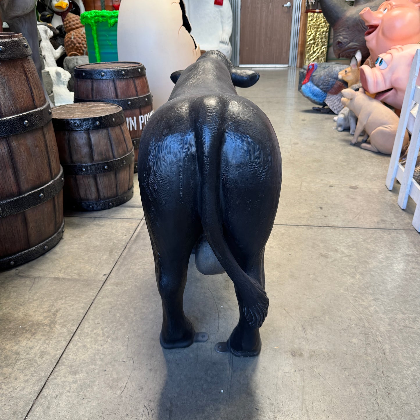 Black Young Angus Bull Looking Right Statue