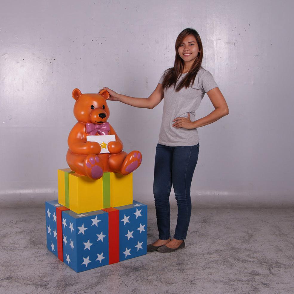 Presents with Bear Life Size Statue - LM Treasures Prop Rentals 