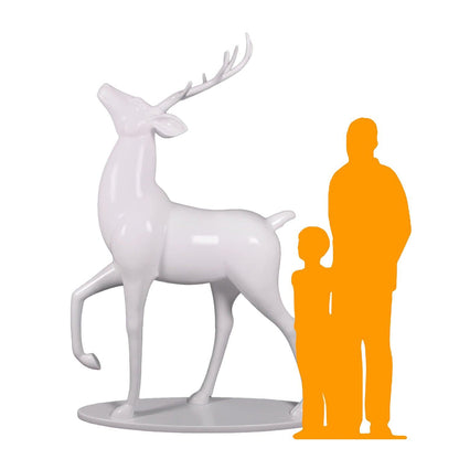 White Royal Stag Reindeer With Base Statue