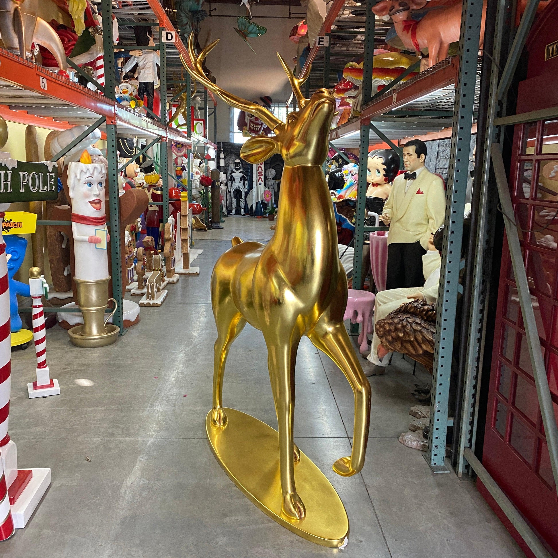 Gold Royal Stag Reindeer With Base Statue - LM Treasures Prop Rentals 