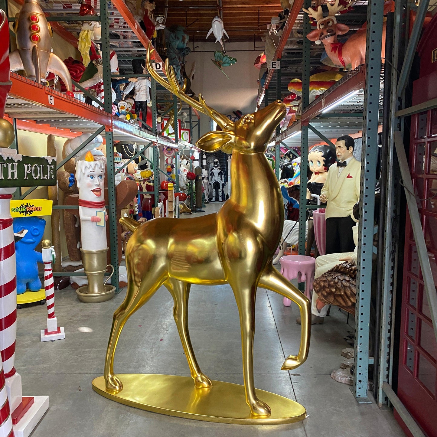 Gold Royal Stag Reindeer With Base Statue - LM Treasures Prop Rentals 