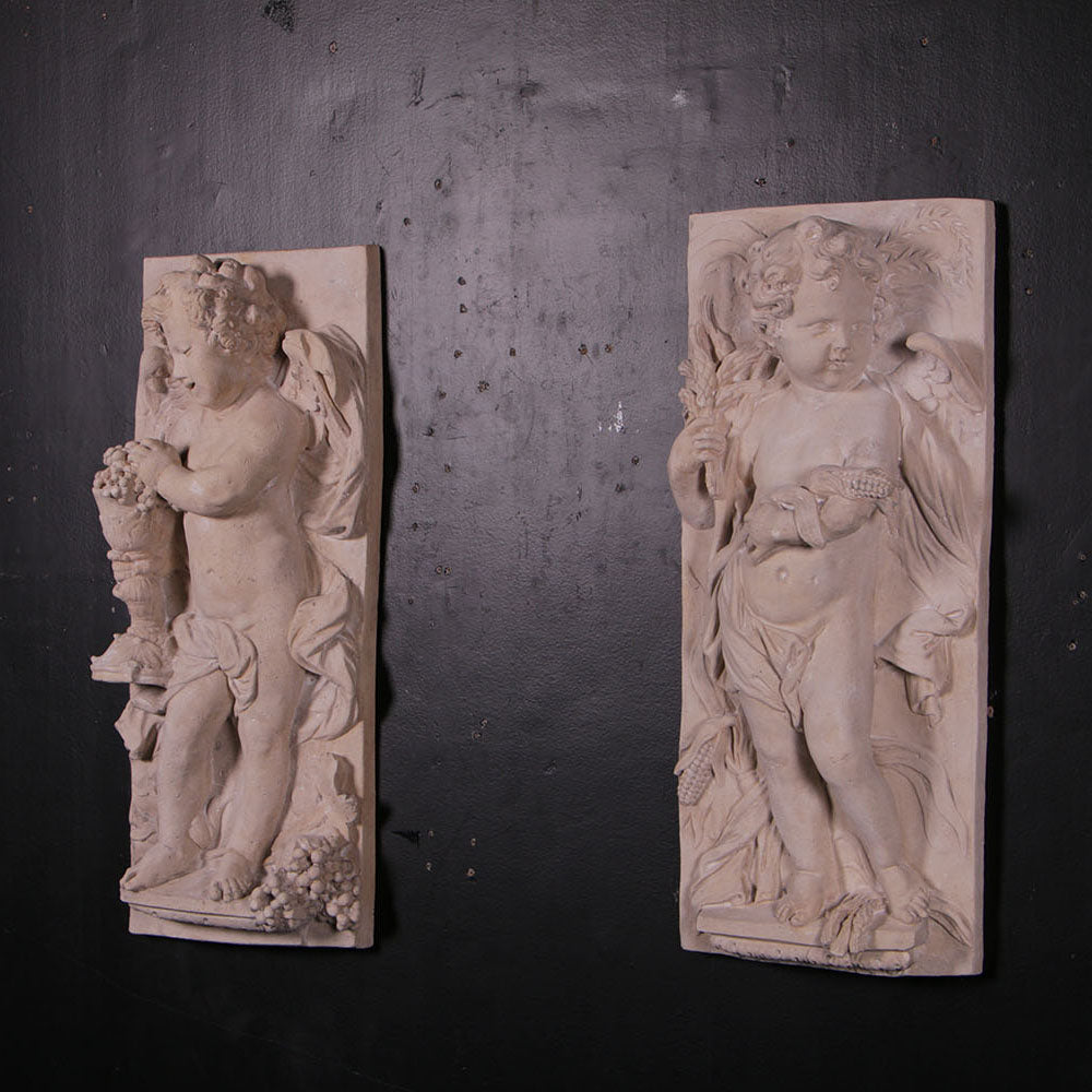 Stone Cherub Wall Panels Set of 2