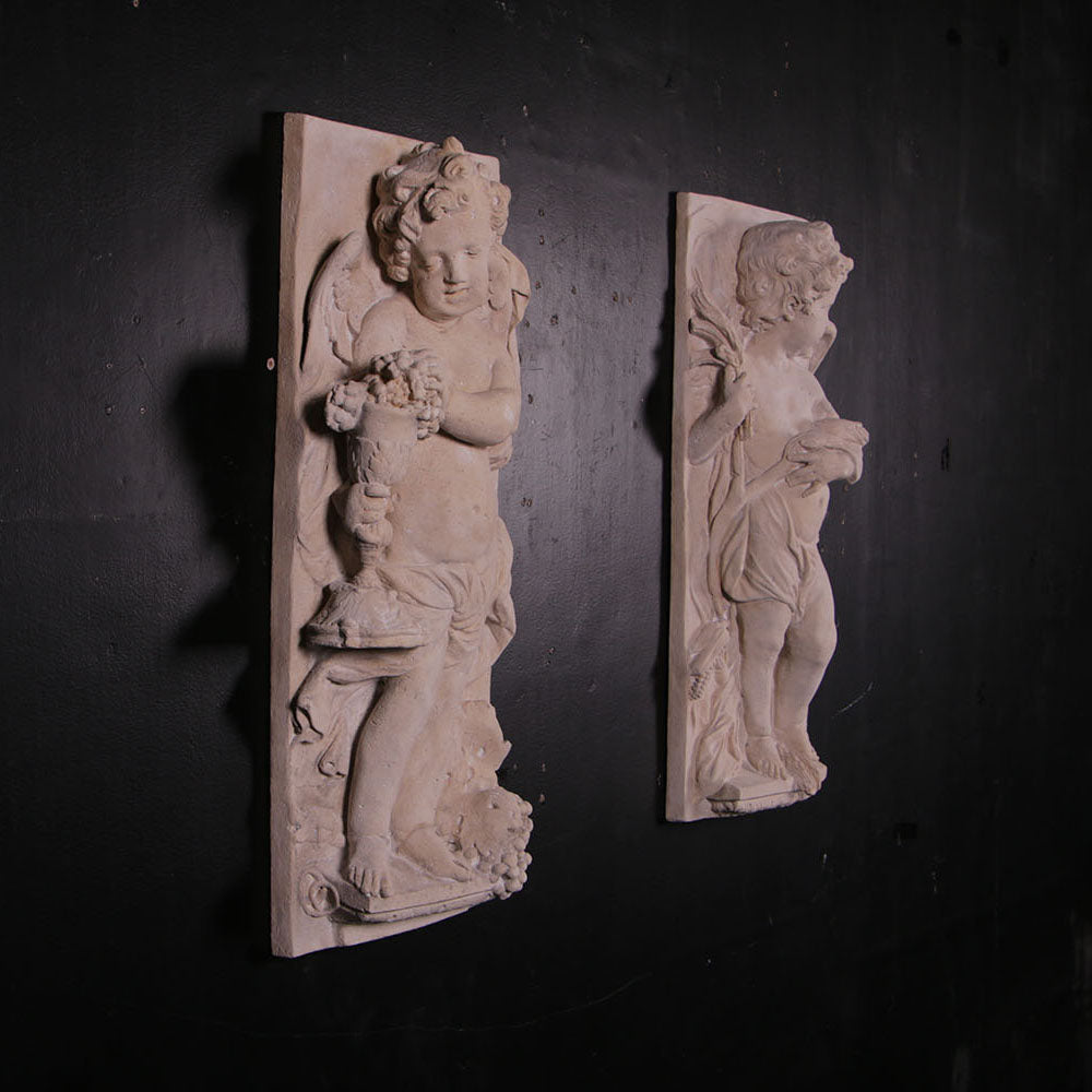 Stone Cherub Wall Panels Set of 2