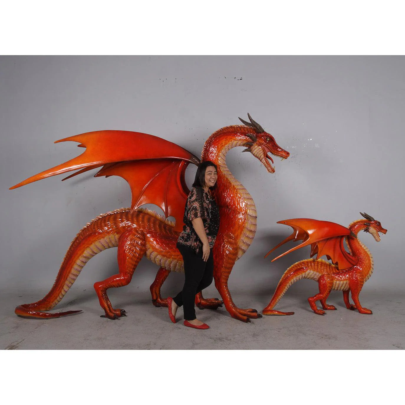 Small Red Dragon Standing Statue