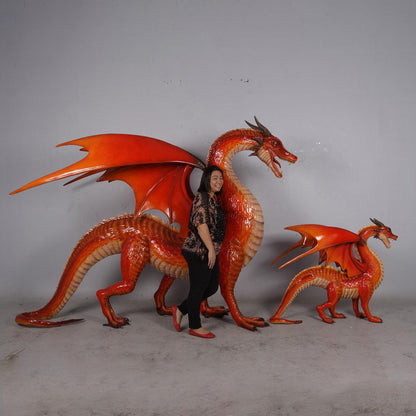 Large Red Dragon Standing Statue