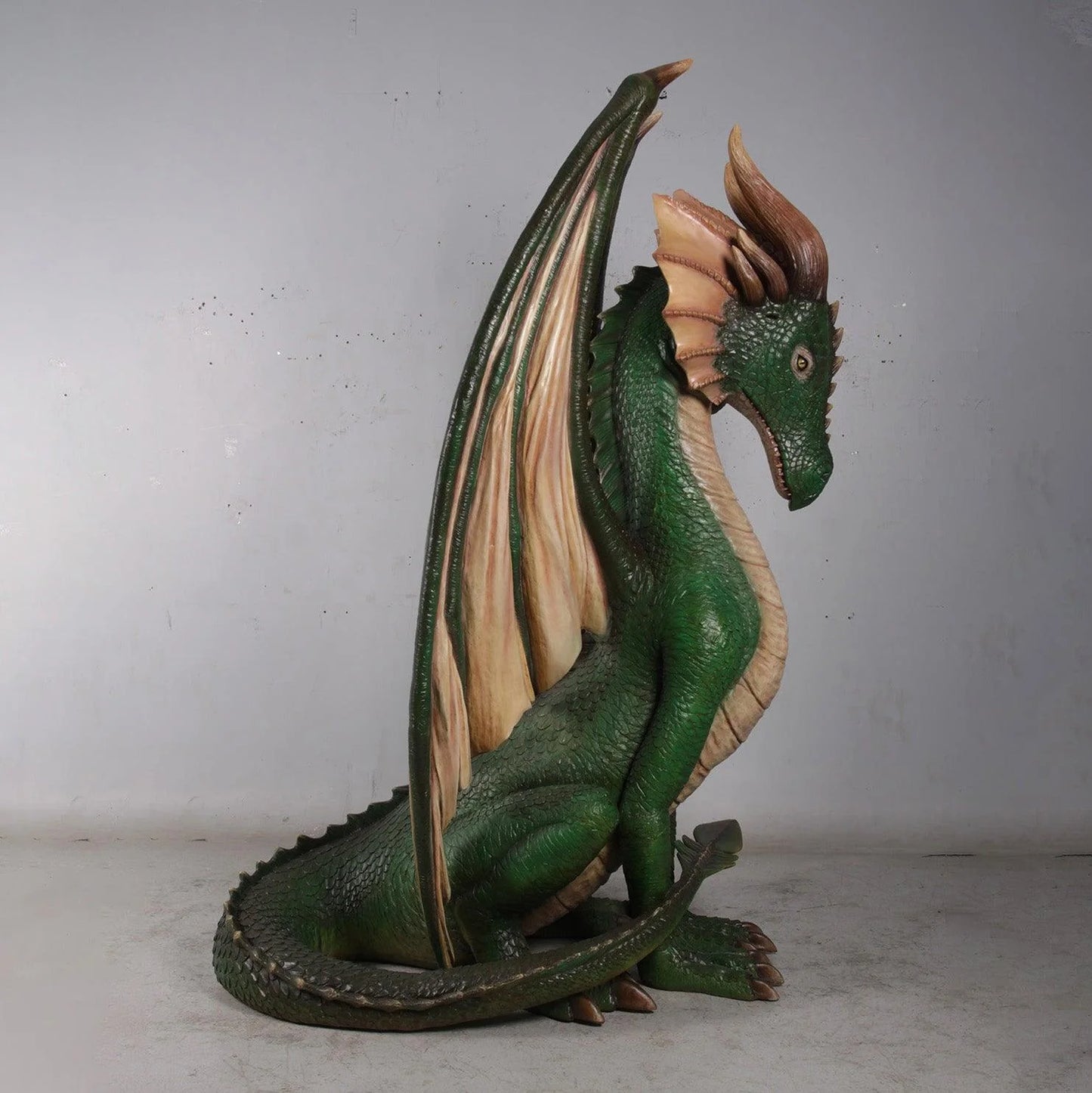 Green Sitting Dragon Life Size Statue