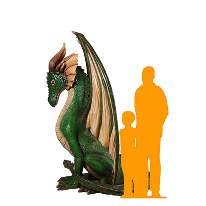 Green Sitting Dragon Life Size Statue