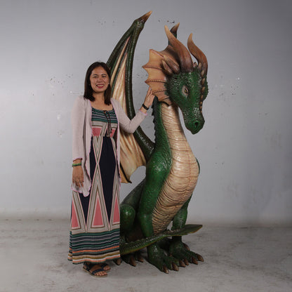 Green Sitting Dragon Life Size Statue - LM Treasures Prop Rentals 