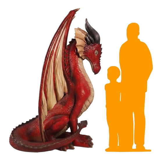 Red Sitting Dragon Life Size Statue A0673R-170237-H