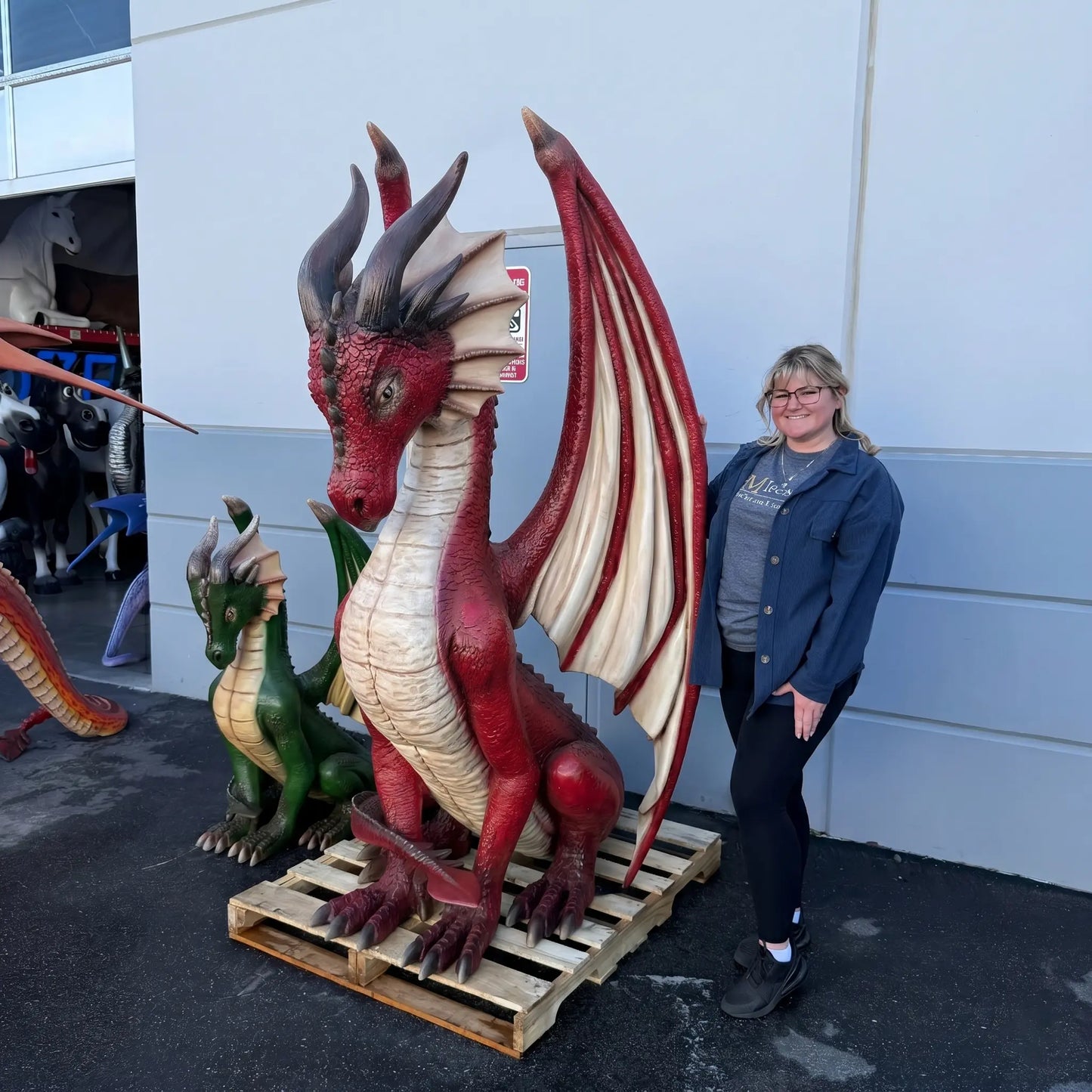 Red Sitting Dragon Life Size Statue A0673R-170237-H