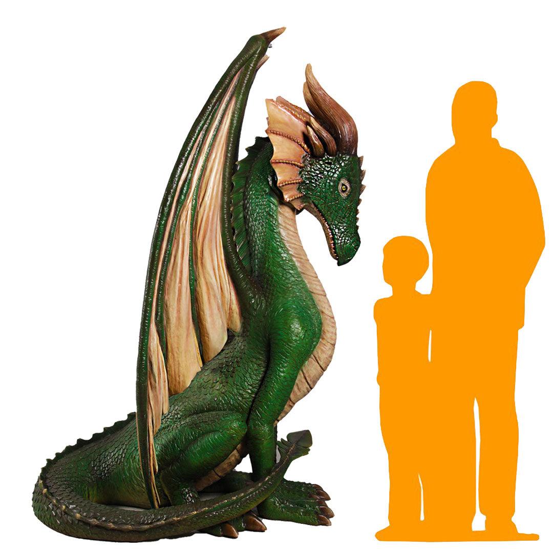 Green Sitting Dragon Life Size Statue - LM Treasures Prop Rentals 