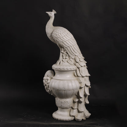 Peacock on Urn Stone Statue