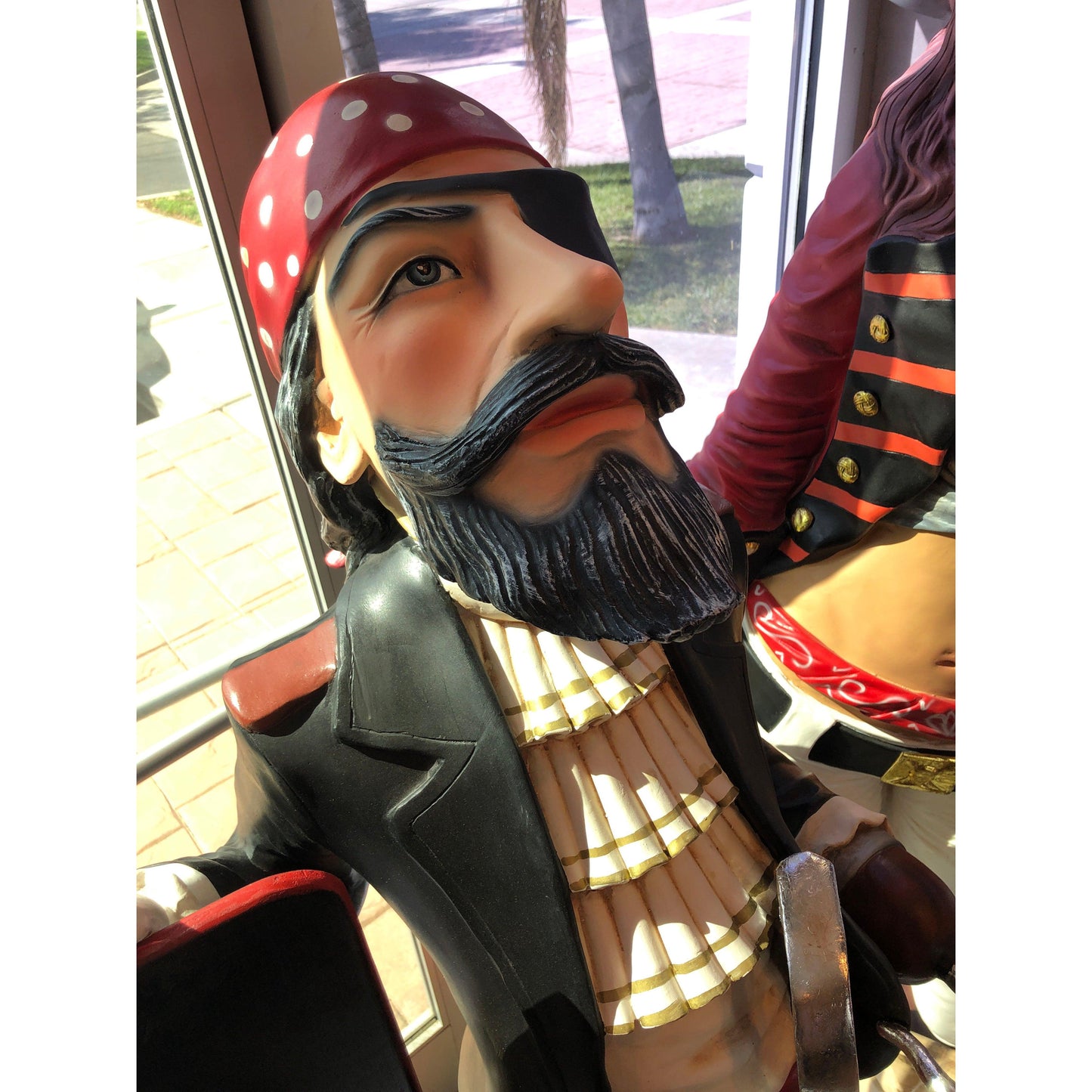 Pirate Holding Menu Board Life Size Statue - LM Treasures Prop Rentals 