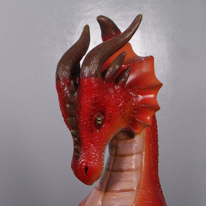 Small Red Sitting Dragon Statue