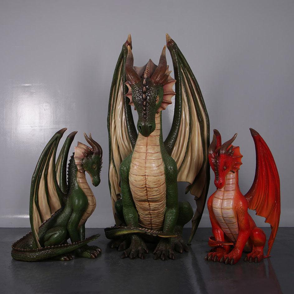 Small Red Sitting Dragon Statue