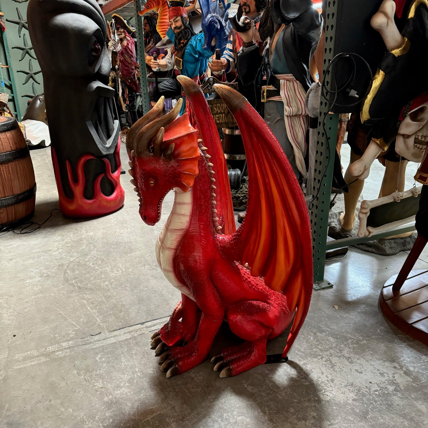 Small Red Sitting Dragon Statue