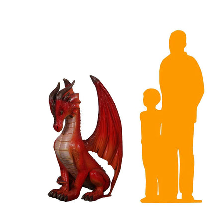 Small Red Sitting Dragon Statue