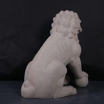 Stone Foo Dog Male On Base Statue