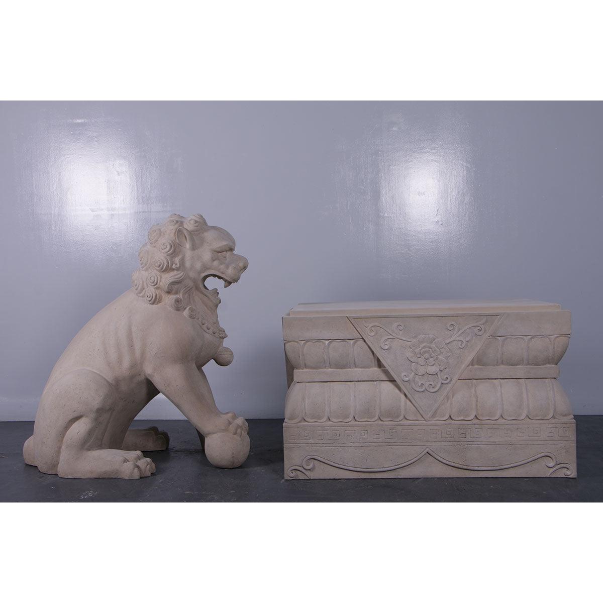 Stone Foo Dog Plinth Base Statue - LM Treasures Prop Rentals 