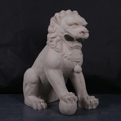 Stone Foo Dog Male On Base Statue