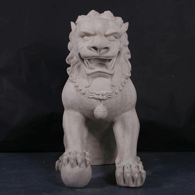 Stone Foo Dog Male On Base Statue