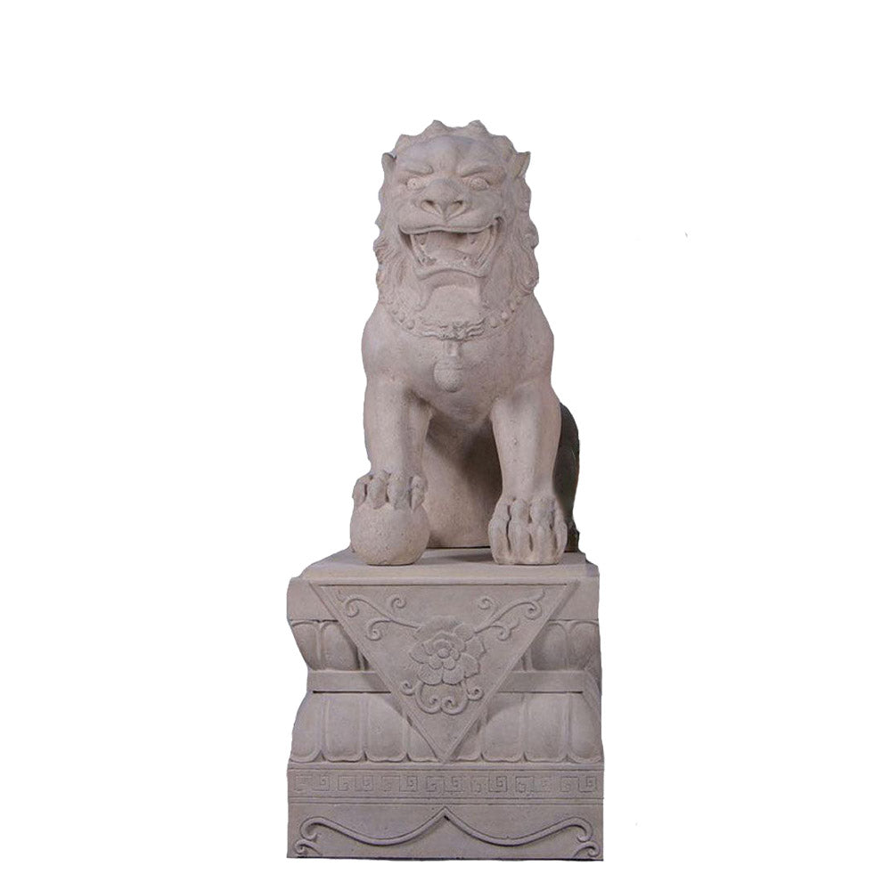 Stone Foo Dog Male On Base Statue