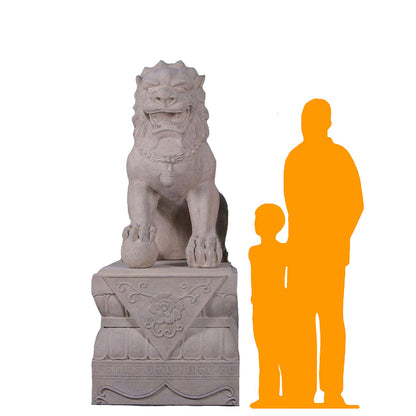 Stone Foo Dog Male On Base Statue