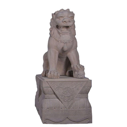 Stone Foo Dog Female On Base Statue - LM Treasures Prop Rentals 